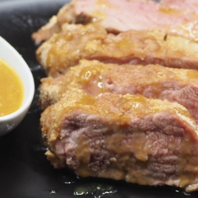 Baked Pretzel Crusted Pork Tenderloin with Honey Dijon Dip Recipe Allison Antalek cut2therecipe