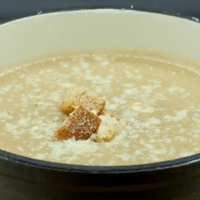 Cauliflower White Bean Soup with Homemade Croutons Recipe Allison Antalek cut2therecipe