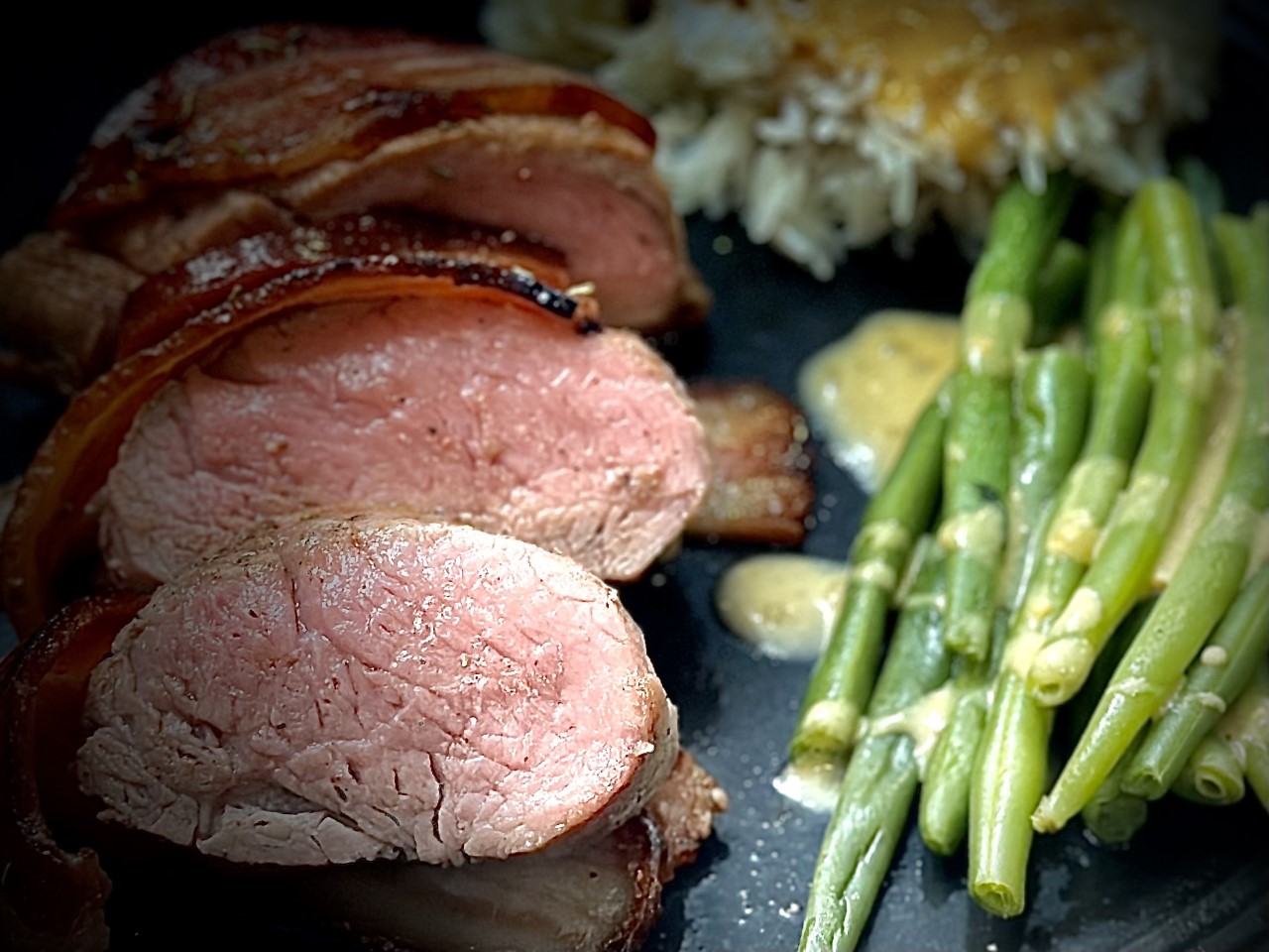 Sweet & Juicy Baked Bacon-Wrapped Pork Tenderloin with Rosemary and Honey