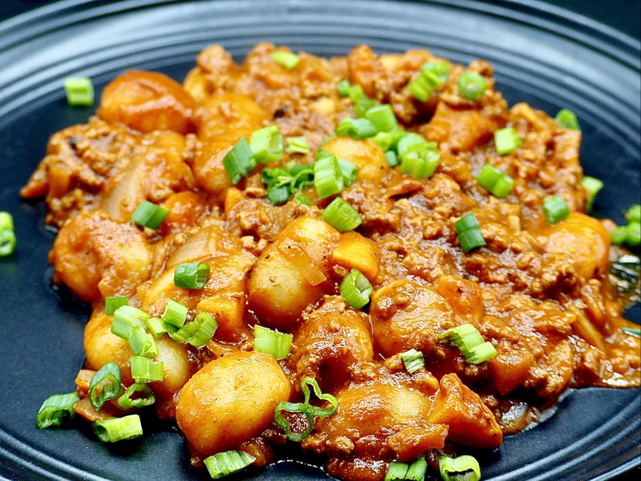 Moroccan Gnocchi with Harrissa, Ground Beef and Sweet Potato