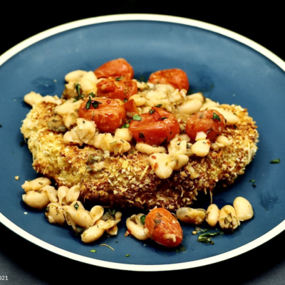 Parmesan-Crusted Cauliflower Steaks with White Beans and Tomatoes Recipe Allison Antalek cut2therecipe