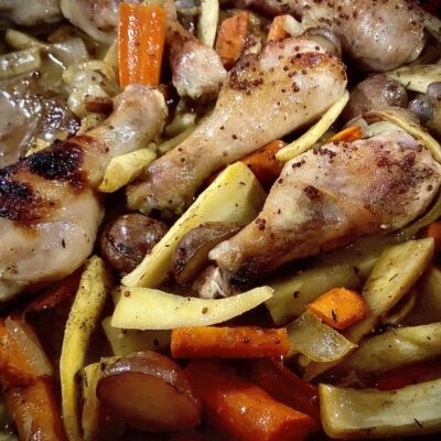 Baked Honey Mustard Chicken with Carrots and Parsnips Recipe Allison Antalek cut2therecipe