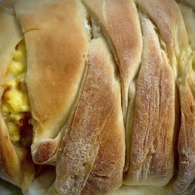 Egg, Cheese and Ham Breaksfast Braid with Homemade Crescent Roll Dough Cut2therecipe Allison Antalek