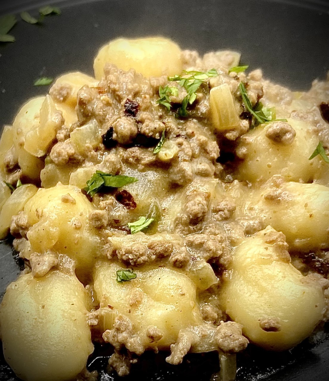 Gnocchi with Ground Beef and Cream Sauce