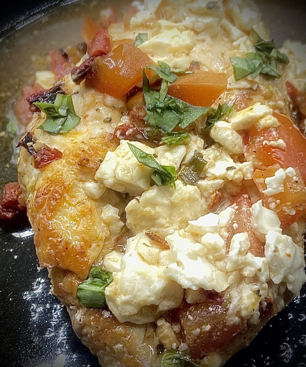 Succulent Feta and Tomato Chicken Baked in a Dutch Oven