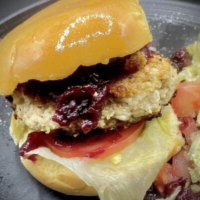 Chicken Burgers with Fresh Cranberry Sauce and Goat Cheese Recipe Allison Antalek cut2therecipe