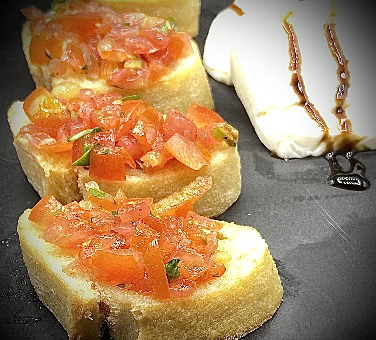 Bruschetta with Garlic, Cherry Tomatoes, and Fresh Basil