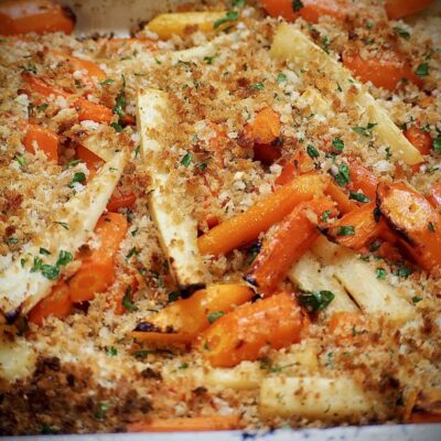 Roasted Carrots and Parsnips with Garlic Bread Crumbs Recipe Allison Antalek cut2therecipe