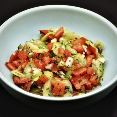 Tomato Cucumber Cilantro Salad Recipe allison antalek cut 2 the recipe