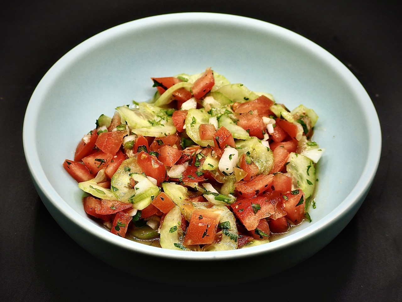 Tomato Cucumber Cilantro Salad with a Kick