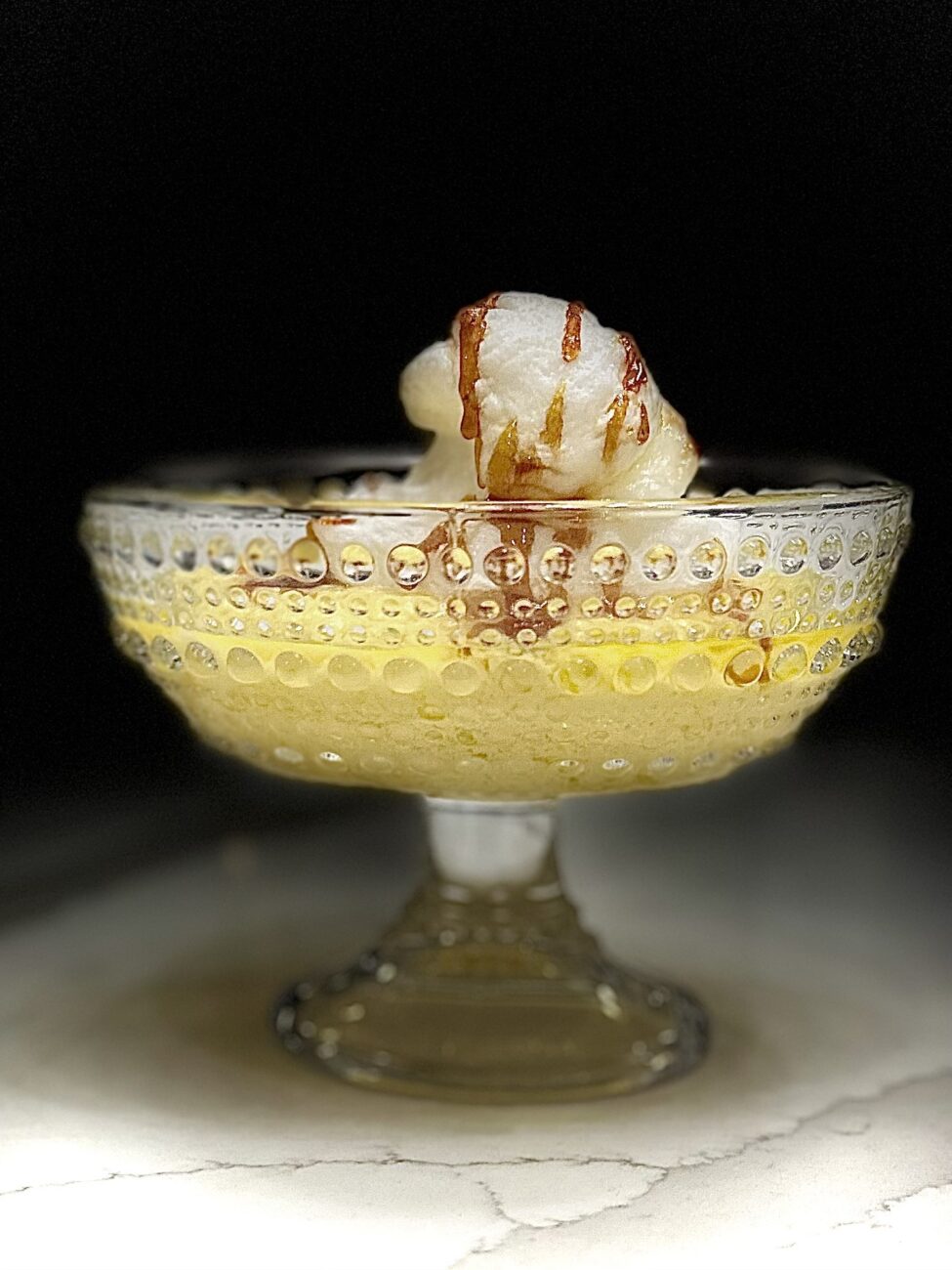 Île Flottante with Crème Anglaise and Caramel (Meringue floating in vanilla custard)