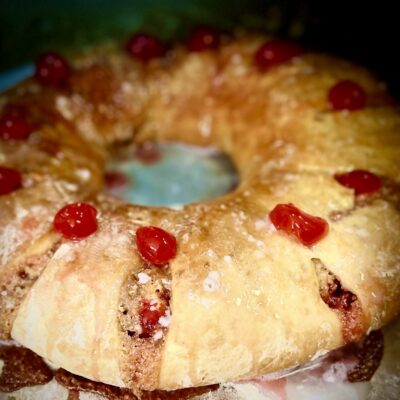 Marzipan (almond paste) Cherry Crescent Roll Ring with Homemade Crescent Roll Dough Allison Antalek