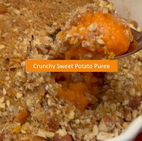 Twice Baked Sweet Potato Puree with Pecan Streusel Toppingg