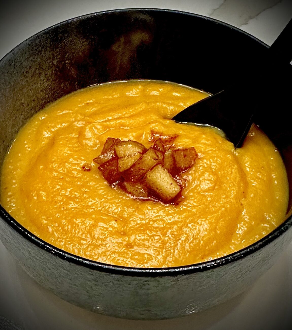 Apple Butternut Squash Soup with Winter Spices and Apple Butternut Compote Topping