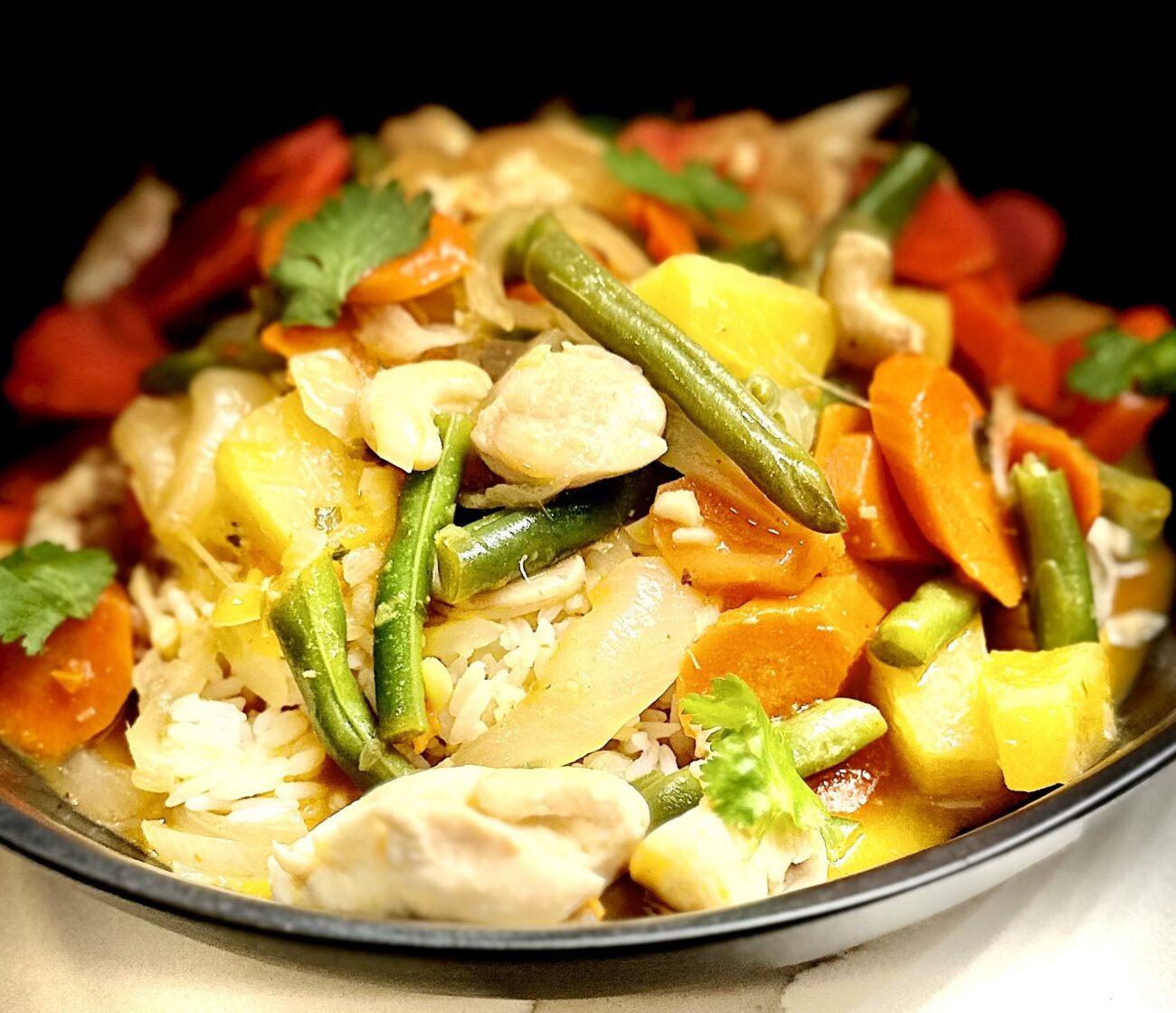 Thai Pineapple Chicken with Cashews and a Coconut & Red Curry Sauce
