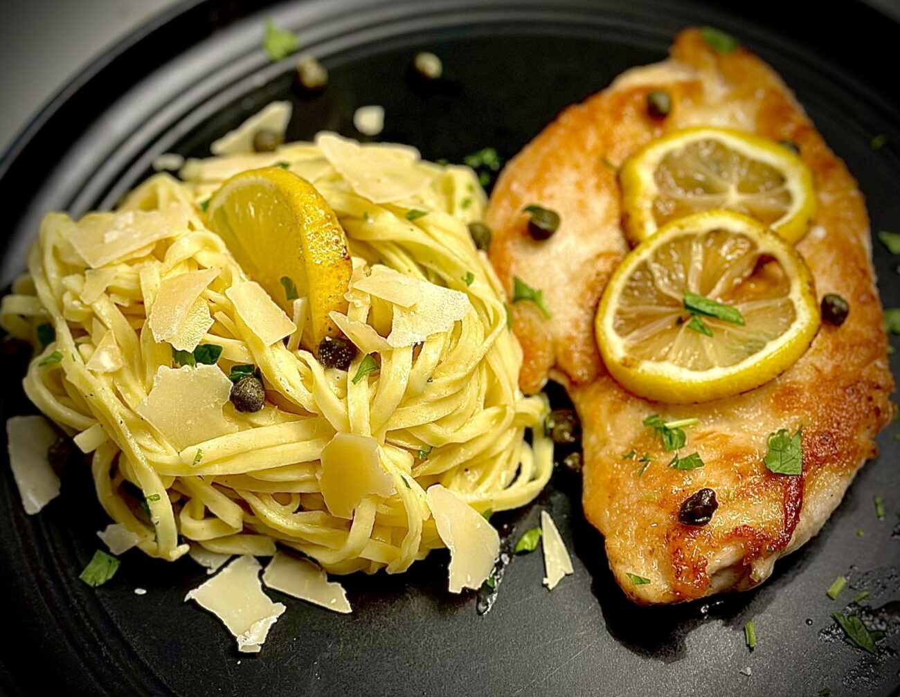 Chicken Piccata with Lemon & Caper Pasta Sauce