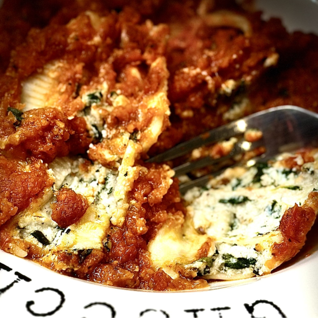 Spinach and Ricotta Stuffed Shells with Pine Nuts