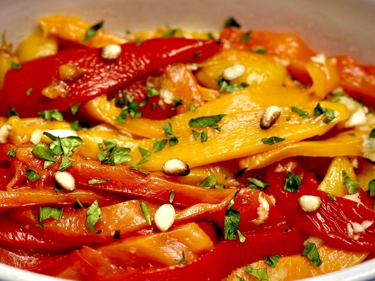 Warm Roasted Bell Pepper Salad with Pine Nuts